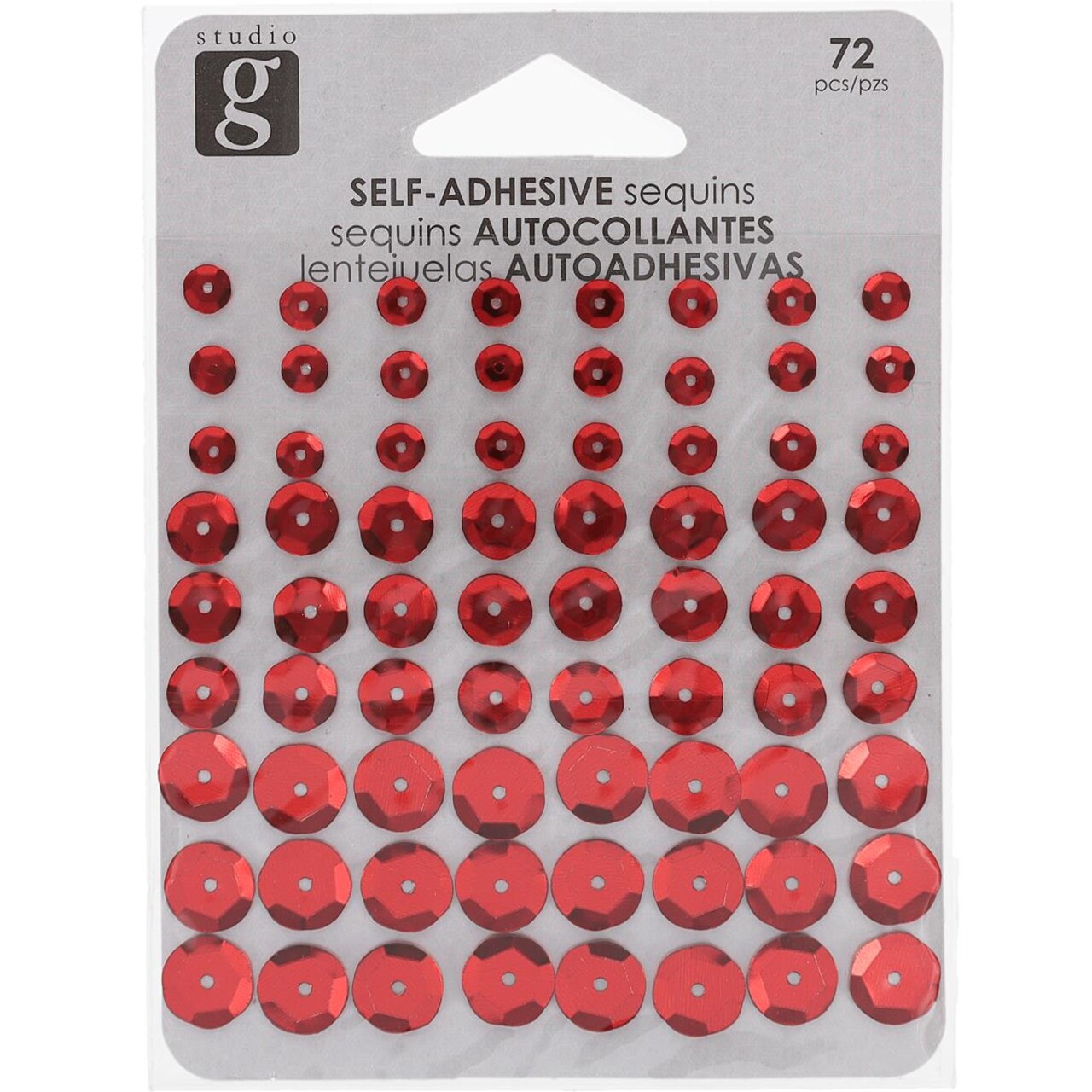 Hampton Art Studio G Self Adhesive Sequins, Red, assorted sizes, 72 pieces, 4 large, 24 medium, 24 small sequins for scrapbooking, paper crafts and more
